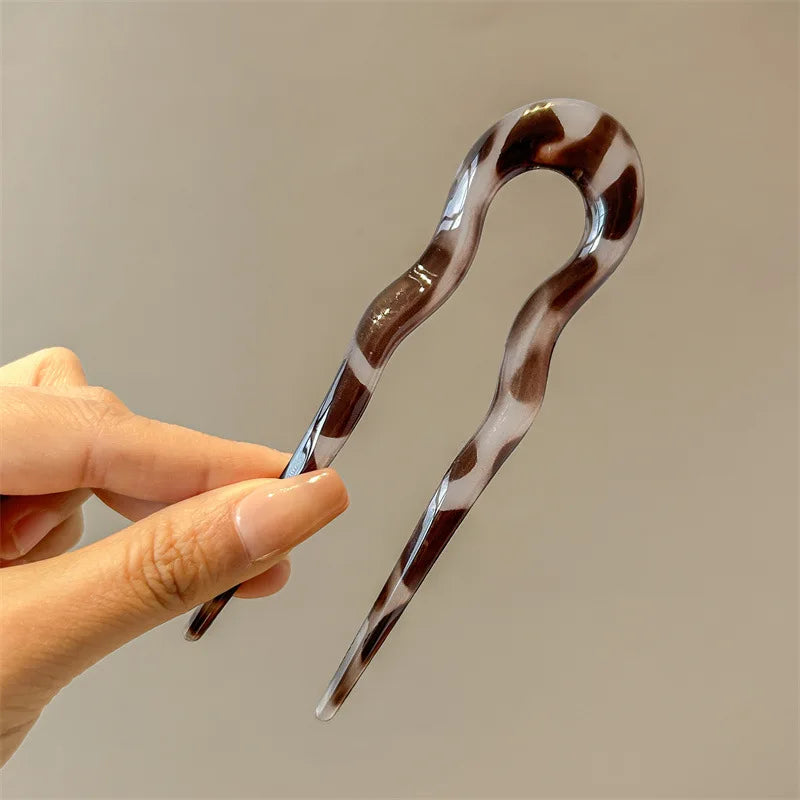 U-Shaped Hair Fork Fashion Tortoiseshell Acetate Acrylic Hairpin Geometric Headwear Hair Sticks Women Girls Hair Accessories