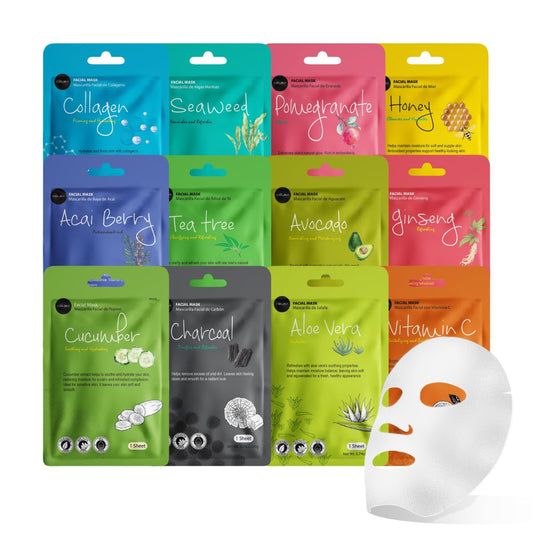 Korean Glow Sheet Mask Set — 12-Pack Hydrating Face Masks for Instant Radiance