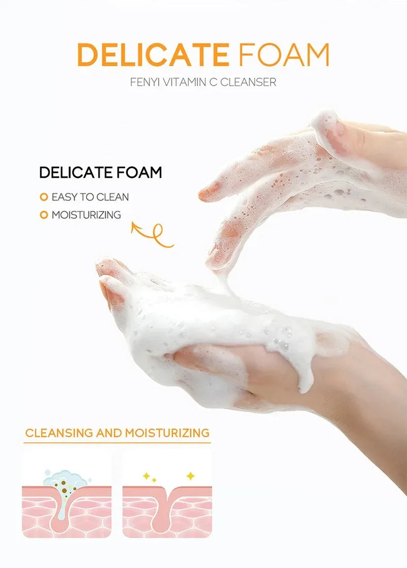 Vitamin C Facial Cleanser Skin Deep Cleansing Moisturizing Blackhead Removal Skincare Face Wash Foam Face Cleanser Skin Care